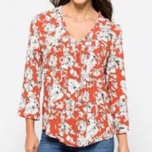 Fun2fun Floral Long Sleeve Blouse Orange & White